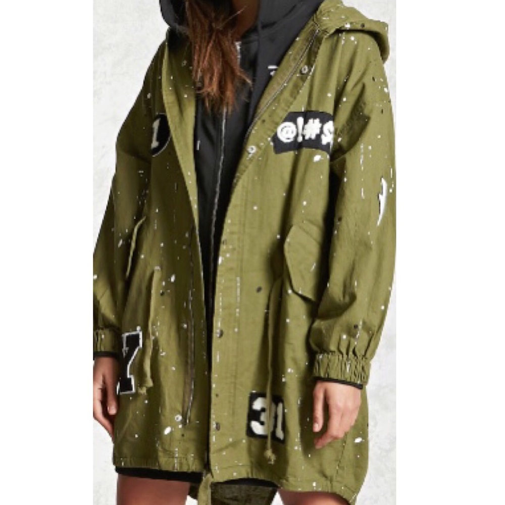Forever 21 SPLATTER PATCH OLIVE GREEN JACKET